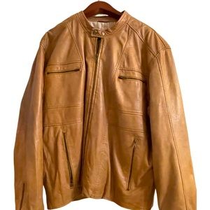 Missani Men’s Tan Leather Jacket, XL
